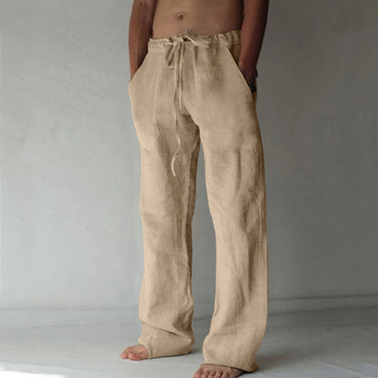 Herren Leinenhose Elastisch Bequem Mit Seitentaschen