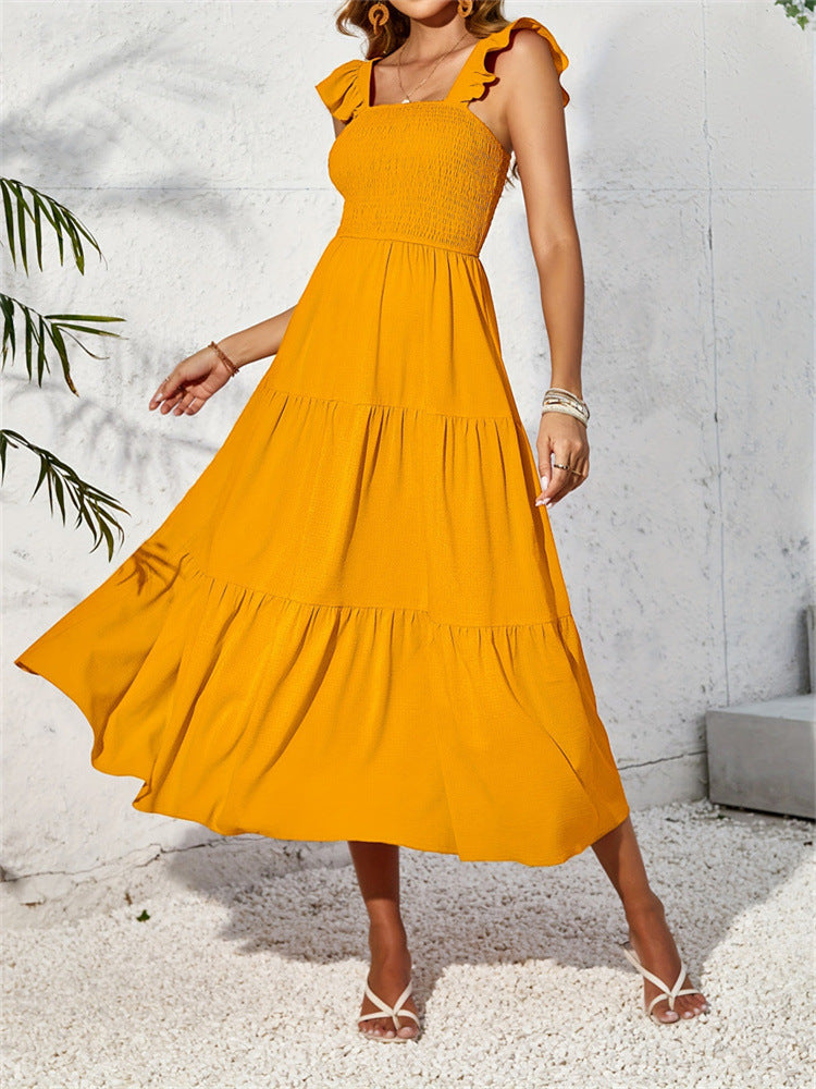 Damen Maxikleid Sommerlich Rüschenkleid Elegant Lang