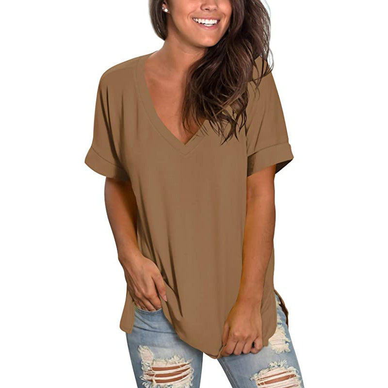 Damen T-Shirt V-Ausschnitt Modern Trendy