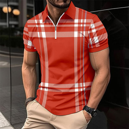 Herren Poloshirt Kurzarm Modern mit Reißverschluss Design