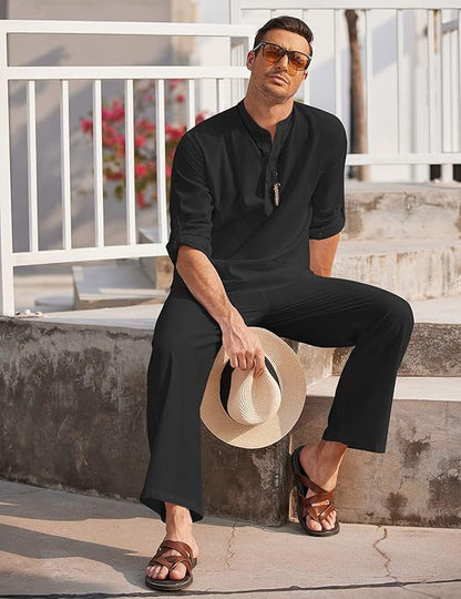 Herren Strandhose Leicht und Langarmshirt Elegant Sommer