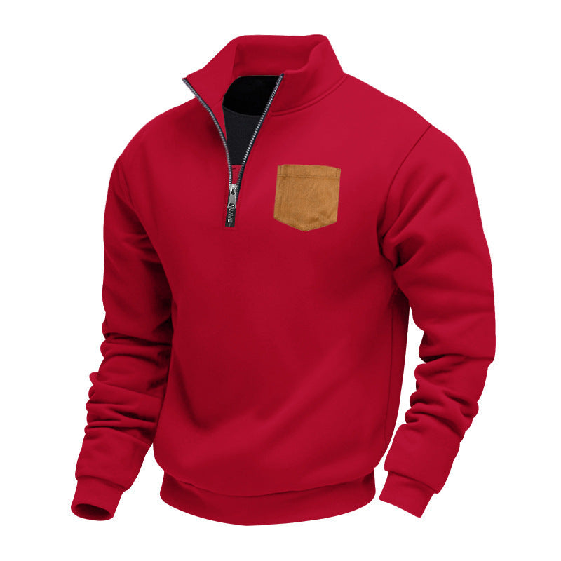 Herren Fleece Pullover mit Reißverschluss und Brusttasche Sportlich - BerlinGlamour