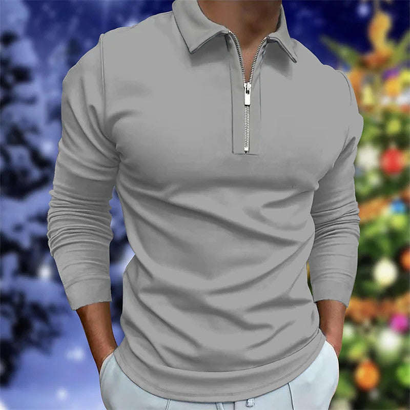 Herren Langarm Polo Reißverschluss Modern Sportlich