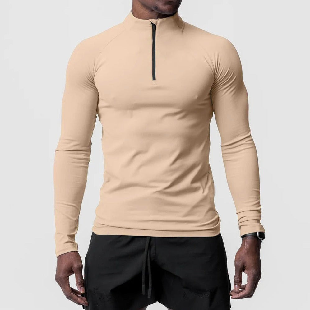 Herren Longsleeve Funktionsshirt Stehkragen Reißverschluss Sportlich