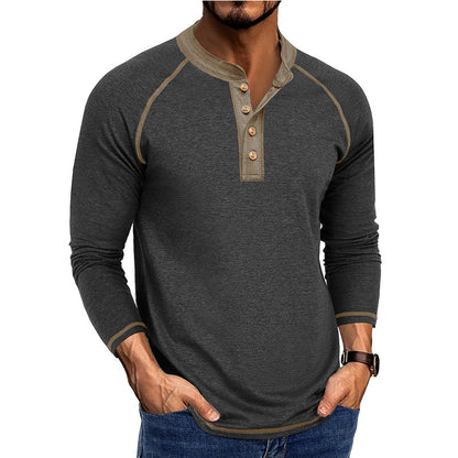 Herren Langarmshirt Weich Baumwolle Kontrastdetails Modern