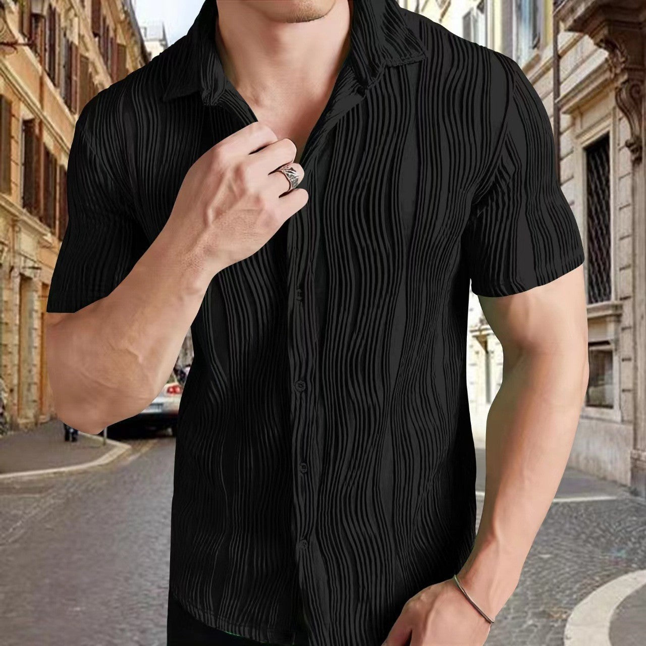 Herren Kurzarm Hemd Modern Sommer
