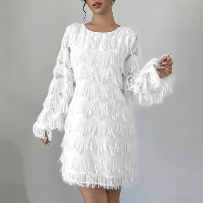 Damen Kleid Wellenmuster Fransen Chic Berlin