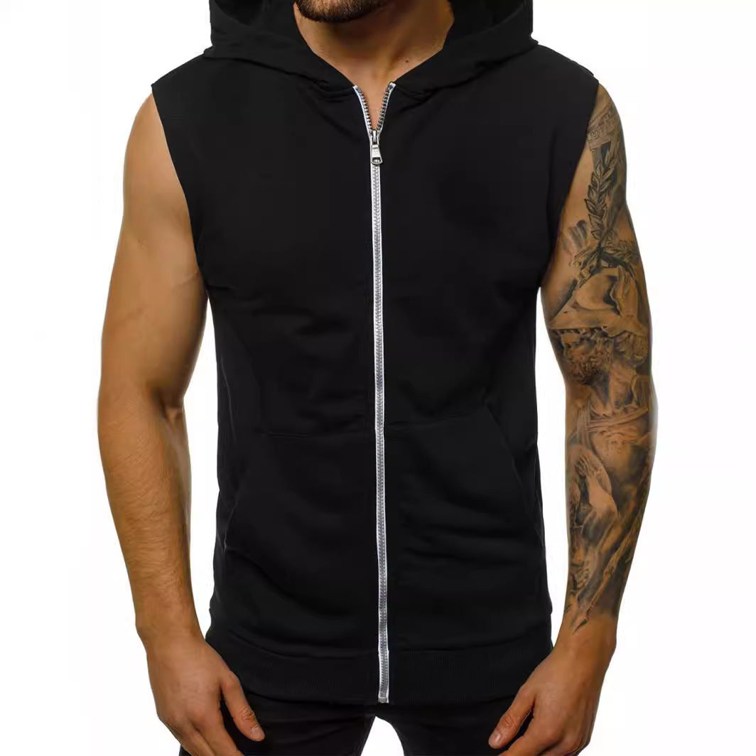 Herren Kapuzenpullover Ärmellos Reißverschluss Taschen Sportlich - BerlinGlamour