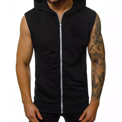 Herren Kapuzenpullover Ärmellos Reißverschluss Taschen Sportlich - BerlinGlamour
