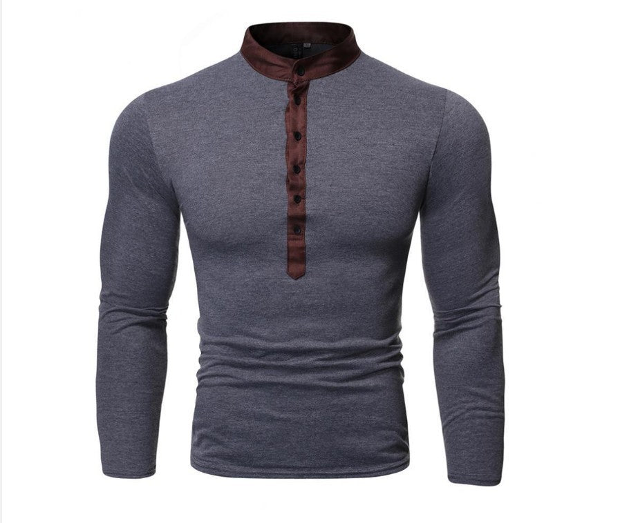 Herren Langarmshirt Henley Kragen Kontrastknöpfe Modern