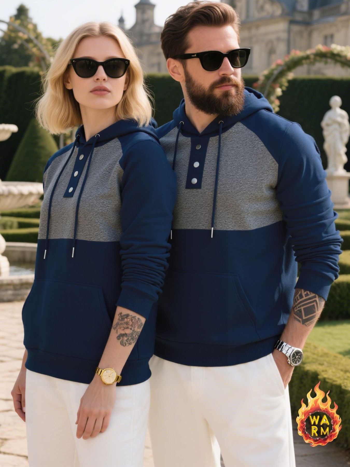Herren Hoodie Sportlich Knopfleiste Modern
