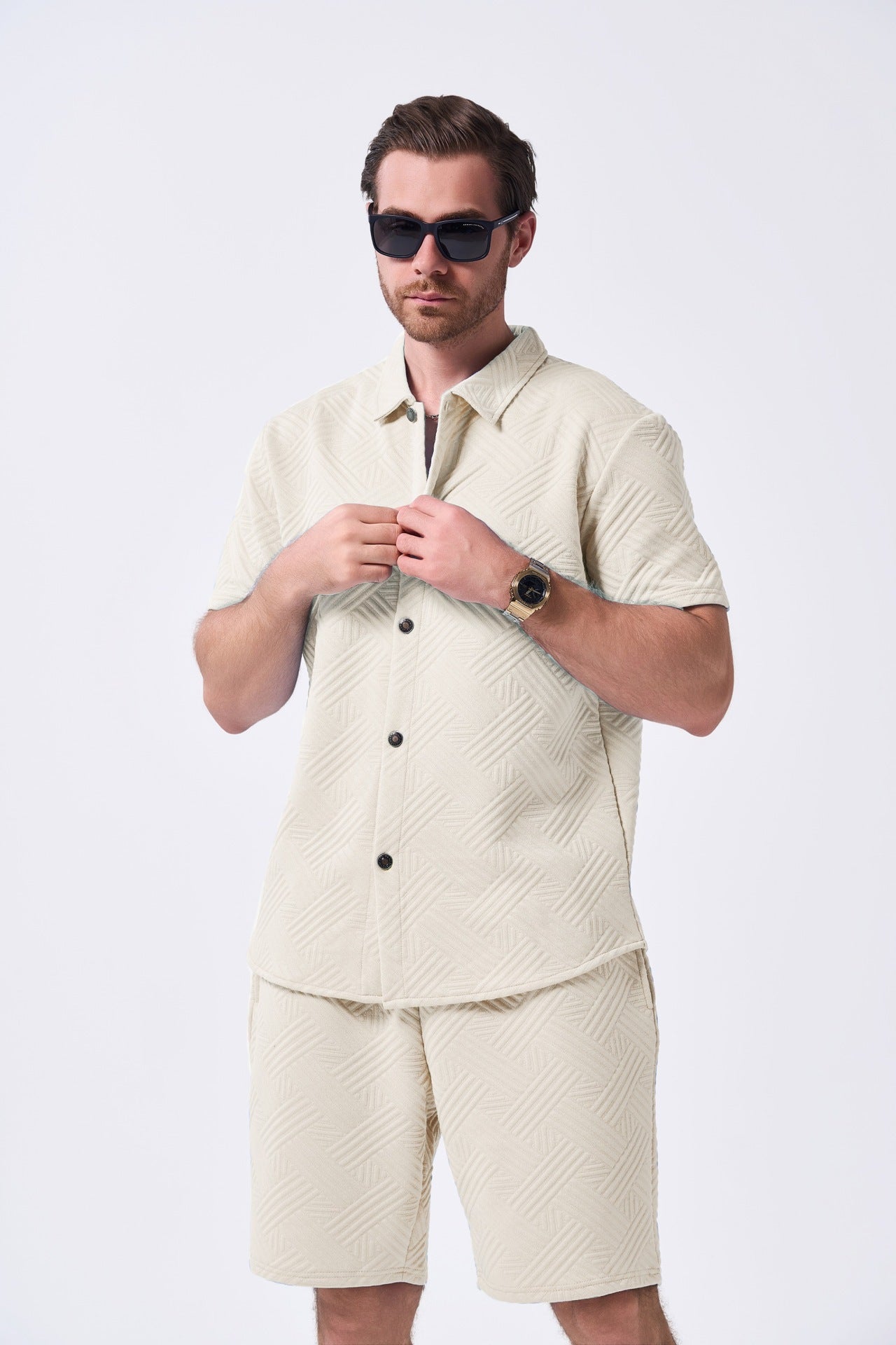 Herren Kurzarmhemd mit Coolen Shorts Sommer