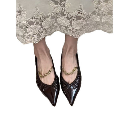 Elegante Damen Ballerinas mit Ketten Dekoration Spitze