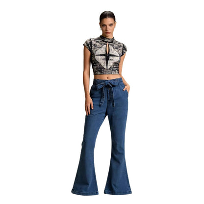 Damen Jeans Hoher Bund Stretch Flared Bequem