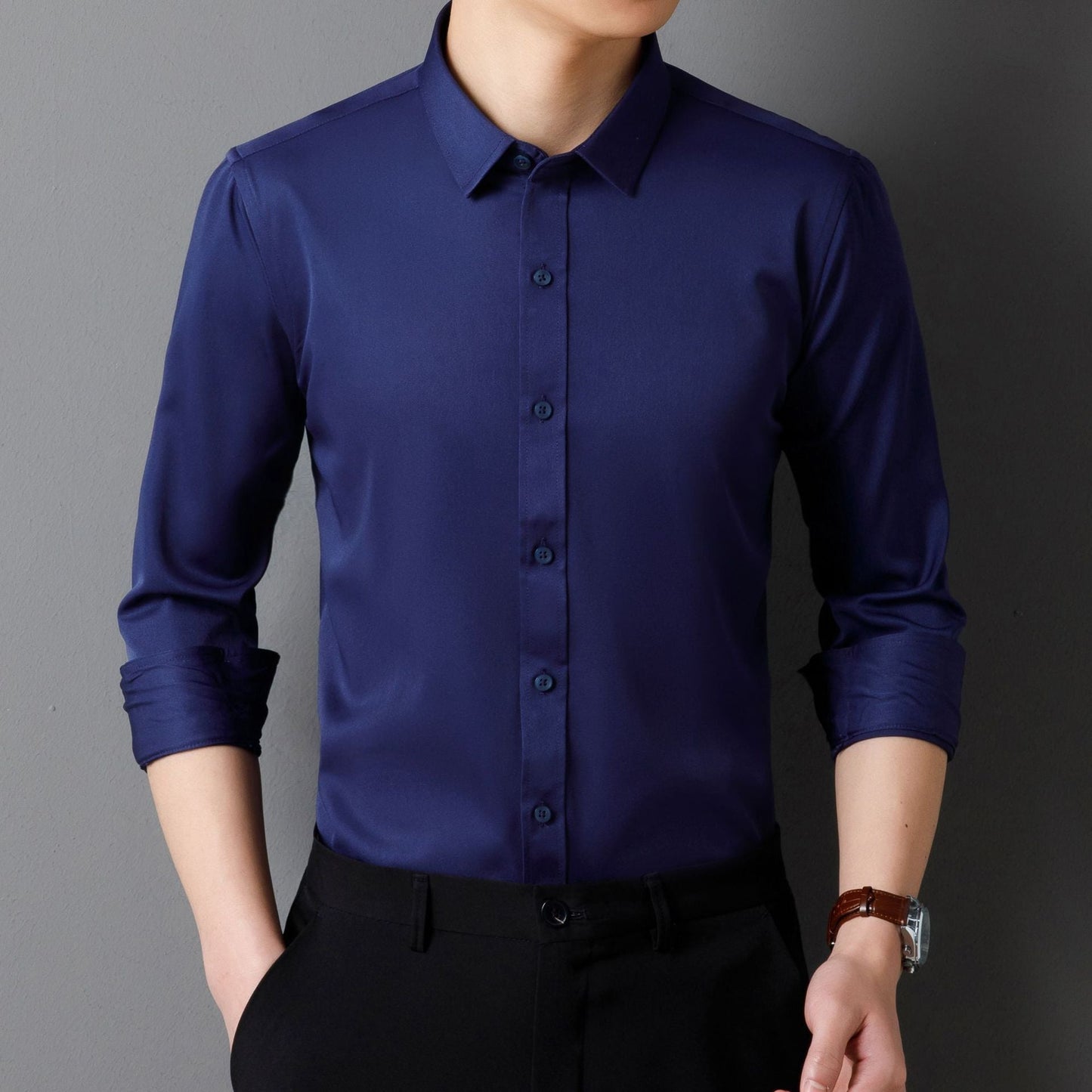 Herren Langarmhemd Slim Fit Baumwolle Berlin Style