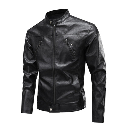 Lederjacke Herren Modern Reißverschluss Taschen Schwarz