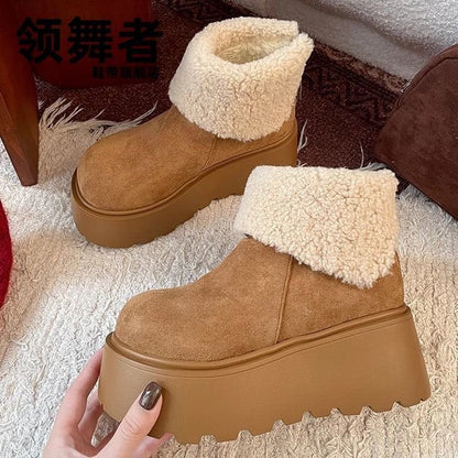 Damen Plateau Stiefel Flauschig mit Plüschkragen Winter