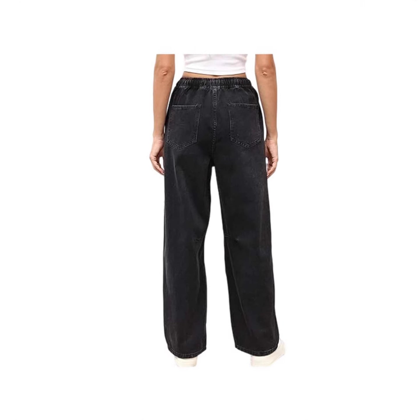 Damen Jeanshose Weite Bein Elastischer Bund