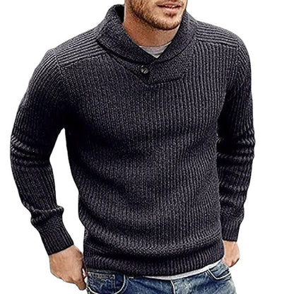 Herren Pullover StrickSchal Kragen Knopf Detail Elegant