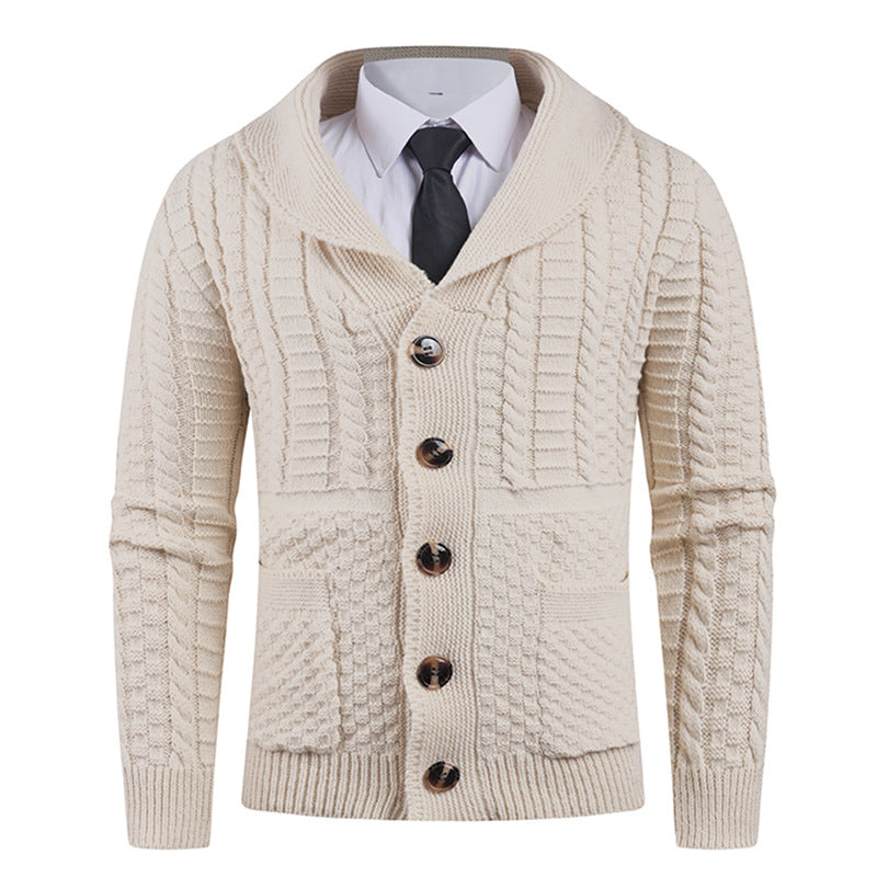 Herren Strickjacke Modern Schalkragen Knöpfe Elegант