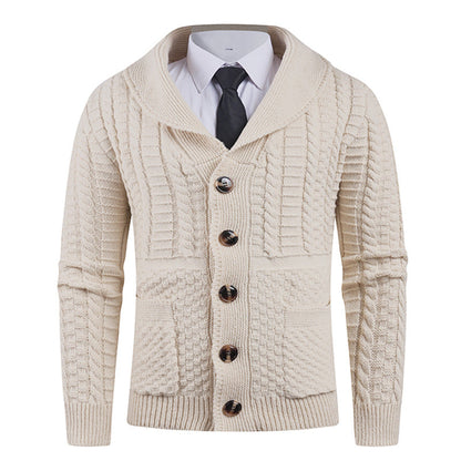 Herren Strickjacke Modern Schalkragen Knöpfe Elegант