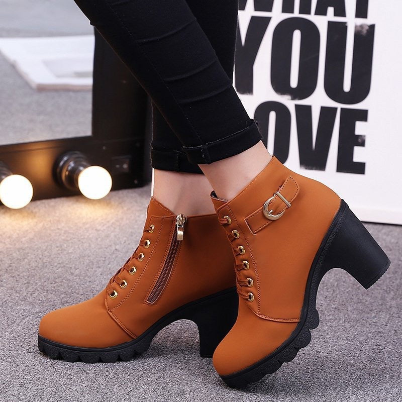 Damen Stiefeletten Blockabsatz Schnürstiefeletten Wintermode