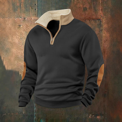 Herren Fleece-Pullover Modern Leder Detail Warm