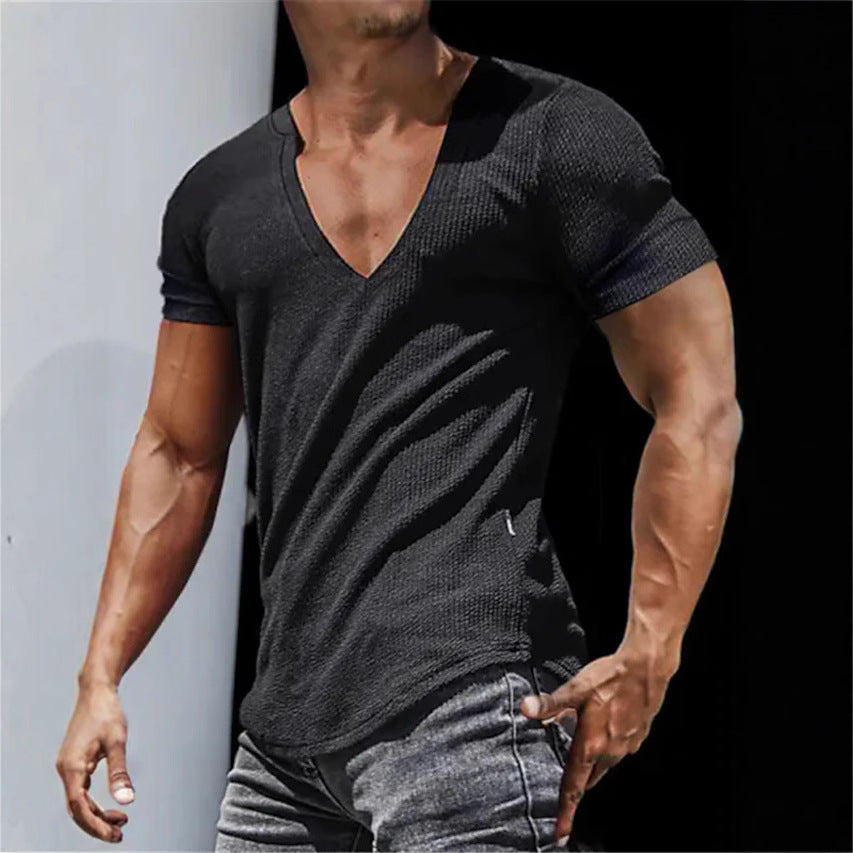 Herren T-Shirt Sportlich V-Ausschnitt Strukturiert Modern - BerlinGlamour