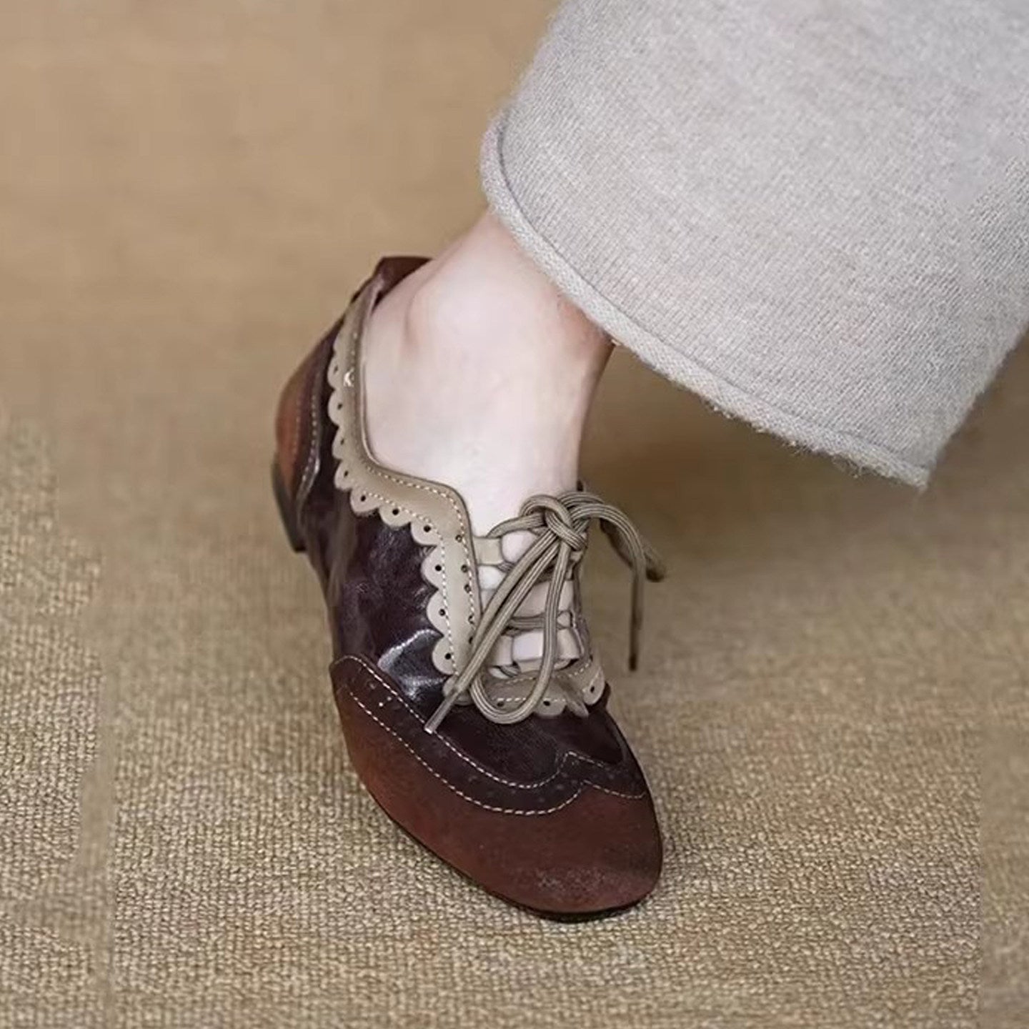 Damen Schnürschuhe Elegant Wellenmuster Schwarz