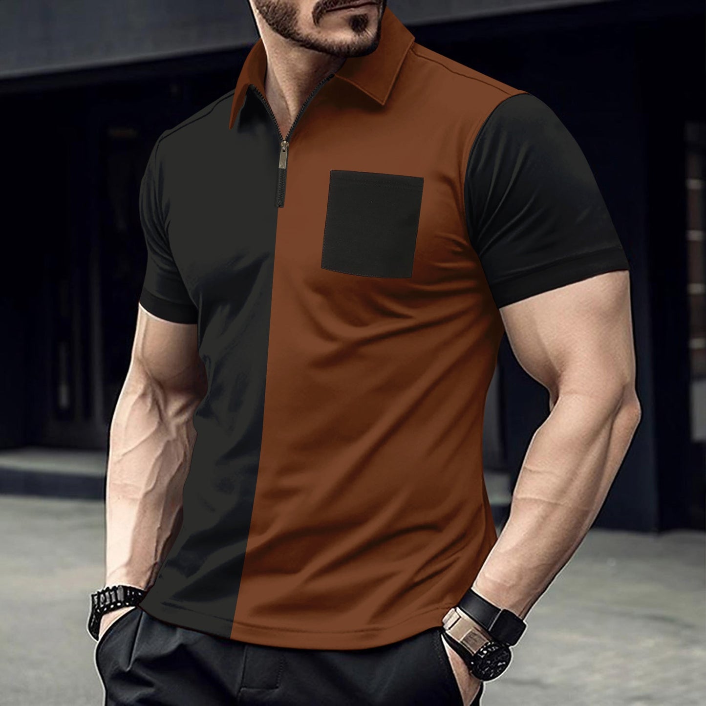 Herren Polohemd Kurzarm Farbblock Design Modern