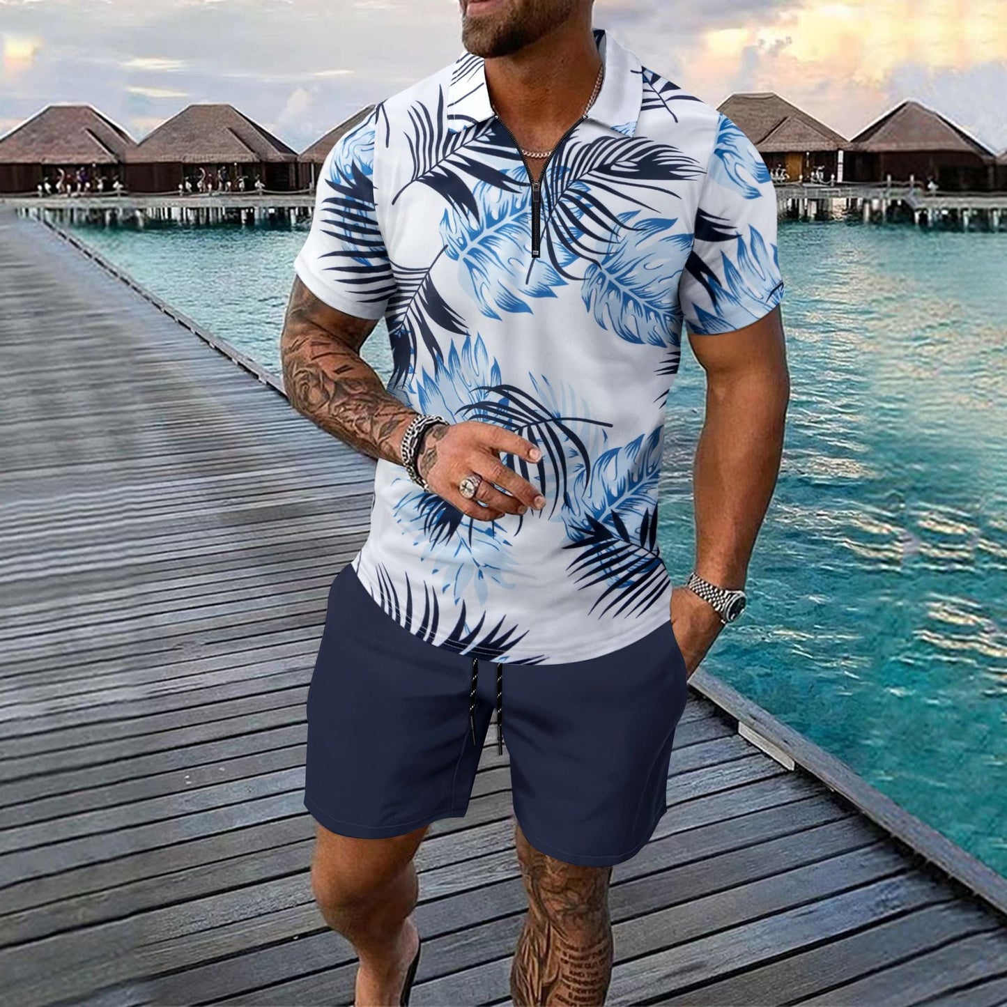 Herren Kurzarmshirt Modern mit Reißverschluss und Luftigem Design - BerlinGlamour