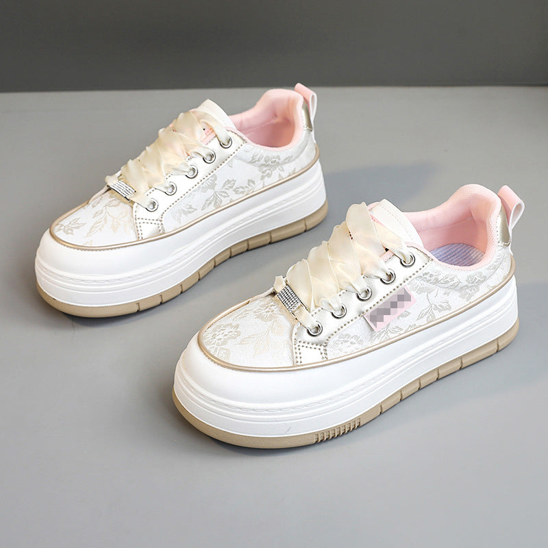 Damen Sneaker Plateau Schuhe Floral Design Modisch