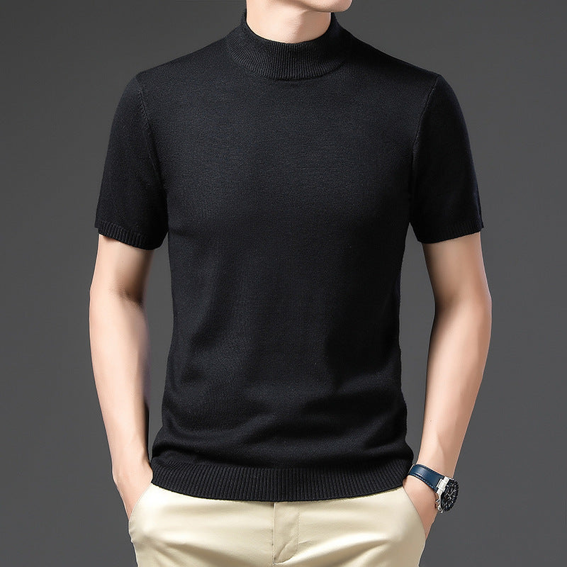 Herren Pullover Kurzarm Elegantes Design Hochgeschlossener Kragen