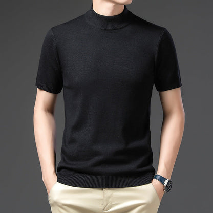 Herren Pullover Kurzarm Elegantes Design Hochgeschlossener Kragen