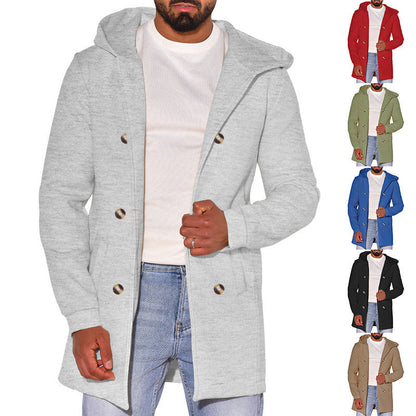 Herren Mantel Modern mit Abnehmbarer Kapuze und Doppelknopf - BerlinGlamour