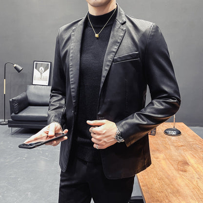 Herren Lederjacke Elegant Kunstleder Schwarz - BerlinGlamour
