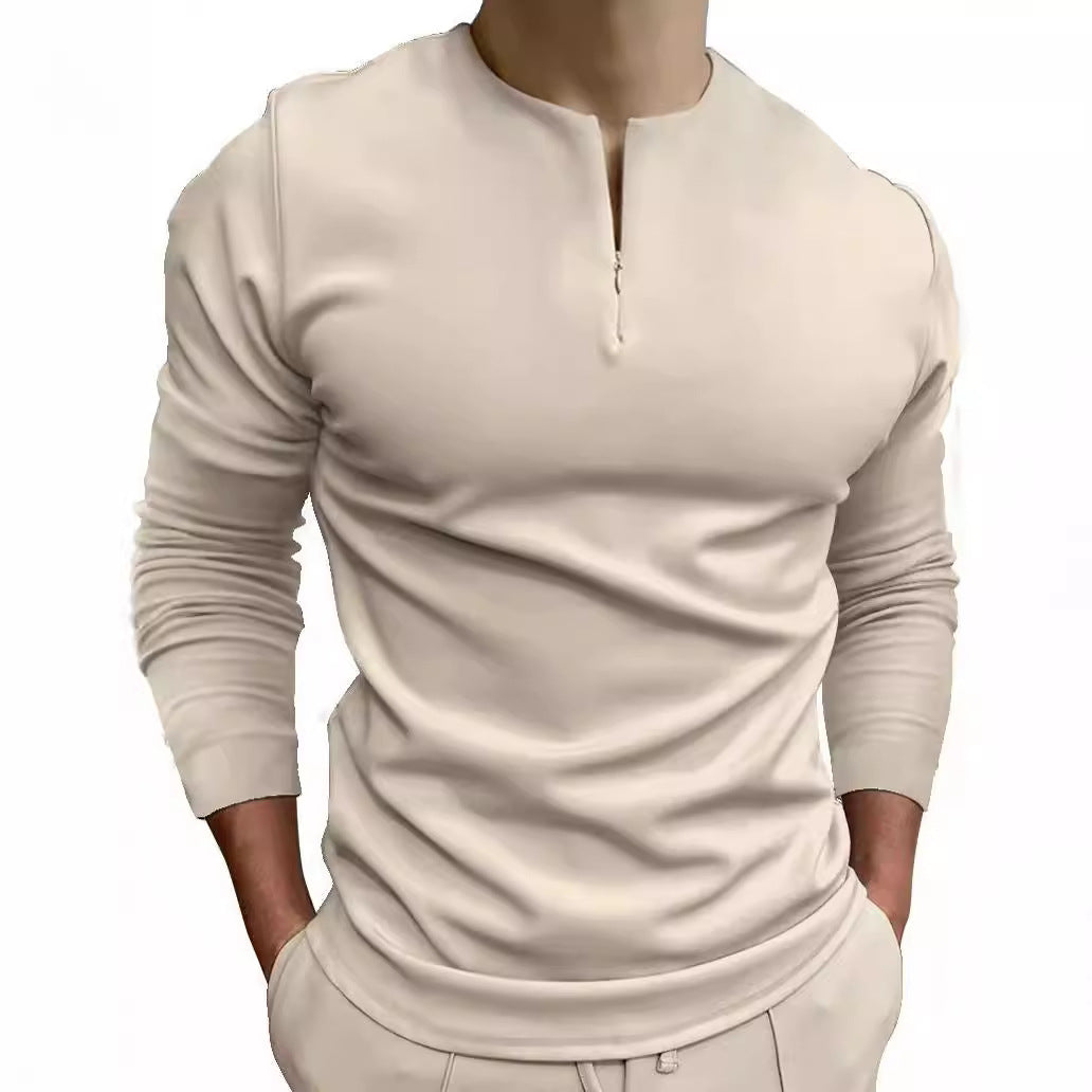 Herren Langarmshirt Sportlich Modern Stehkragen Reißverschluss - BerlinGlamour