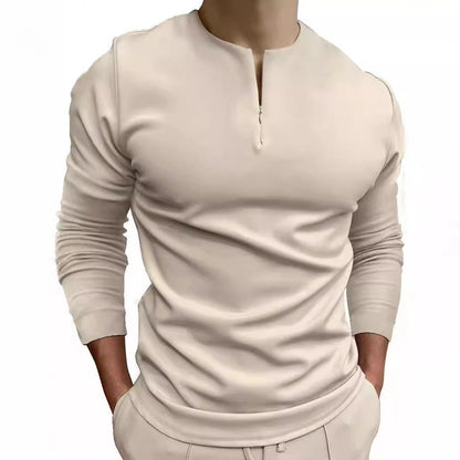 Herren Langarmshirt Sportlich Modern Stehkragen Reißverschluss - BerlinGlamour