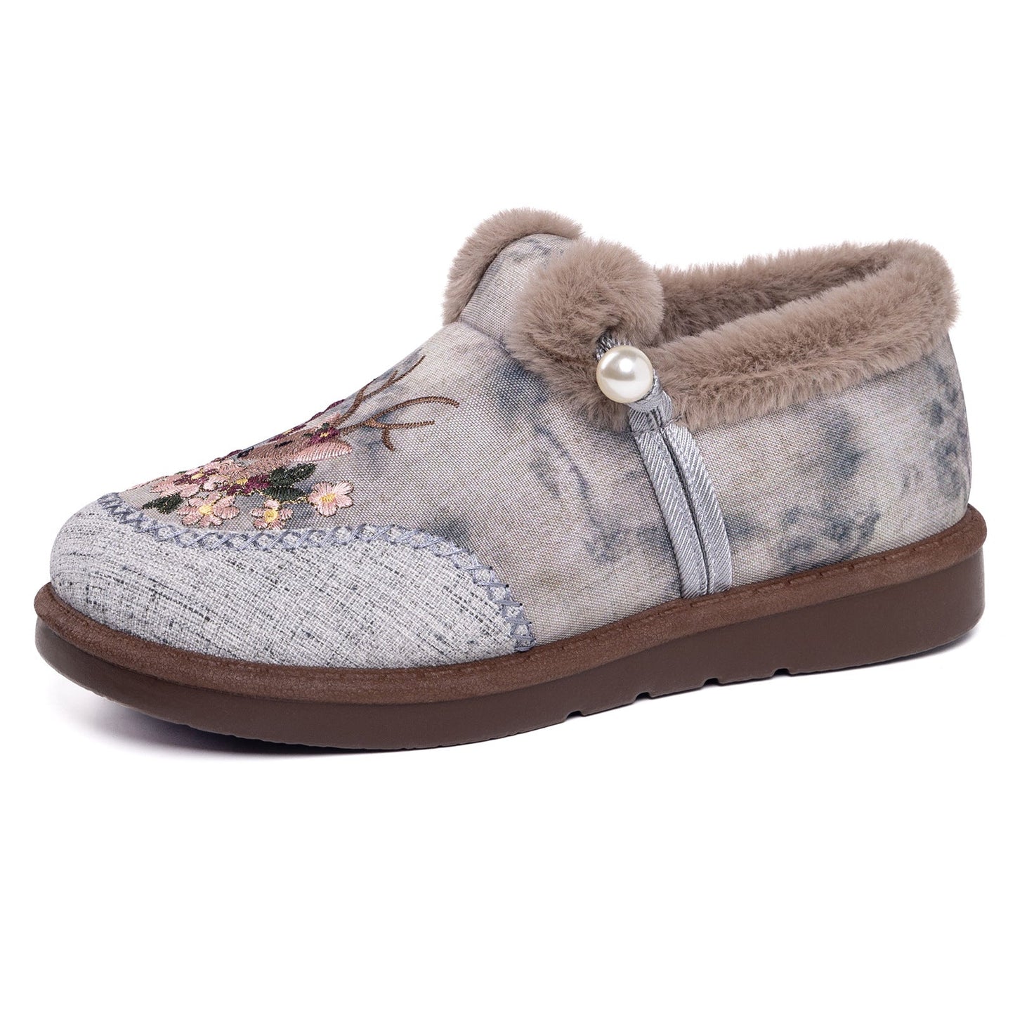 Damen Hausschuhe Kuschelig Warm mit Stickdesign