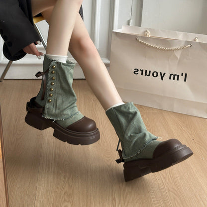 Damen Stiefeletten Chunky Robust mit Riemen Schwarz