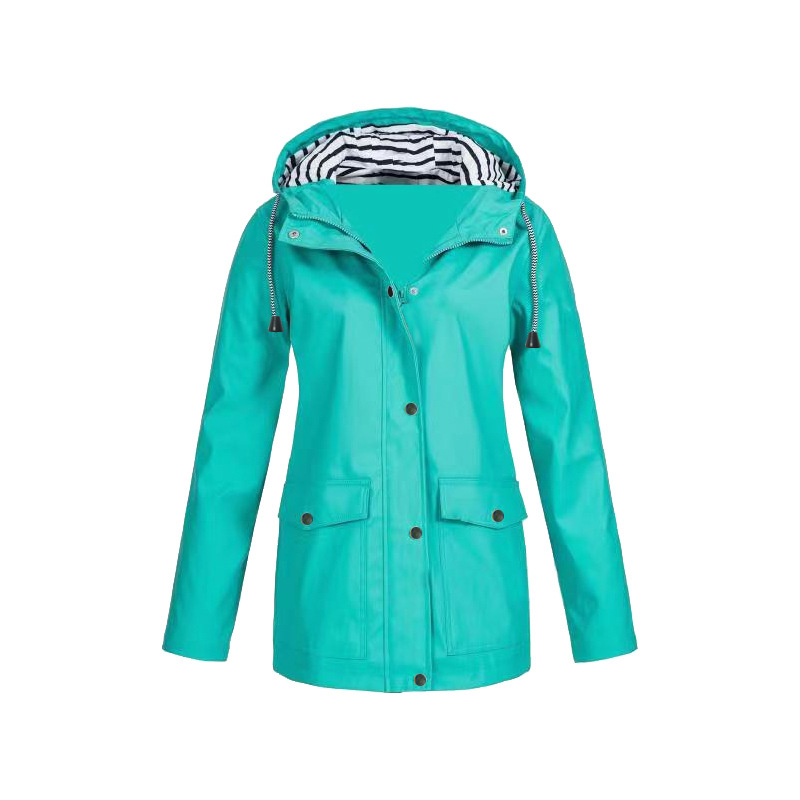 Wasserdichte Damen Regenjacke mit Kapuze und Reißverschluss