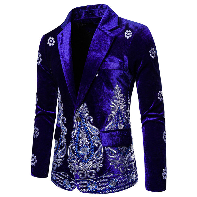 Eleganter Herren Blazer Samt schwarz mit Stickerei