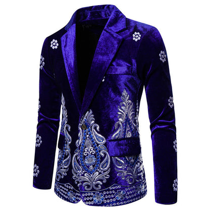 Eleganter Herren Blazer Samt schwarz mit Stickerei