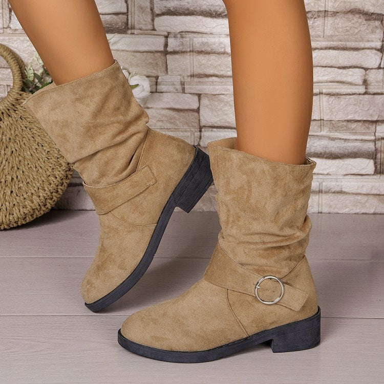 Damen Stiefeletten Mit Falten-Design Und Dekorativem Riemen