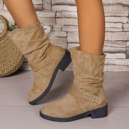 Damen Stiefeletten Mit Falten-Design Und Dekorativem Riemen