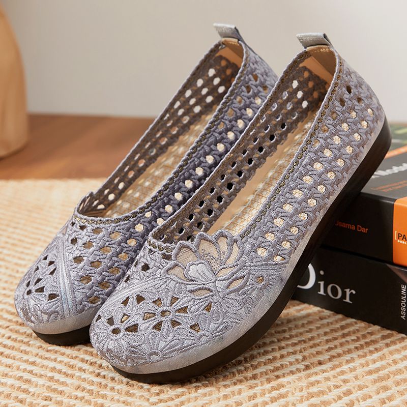 Damen Ballerinas atmungsaktiv mit Stickereien Floral Elegant