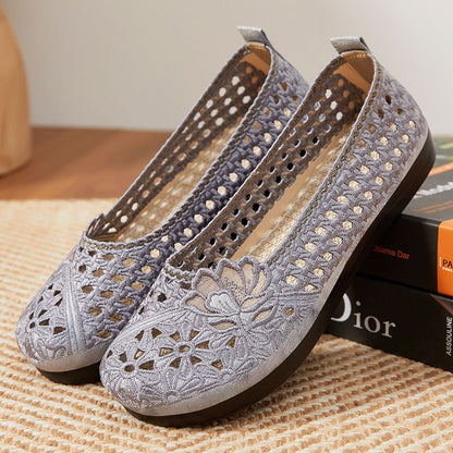 Damen Ballerinas atmungsaktiv mit Stickereien Floral Elegant