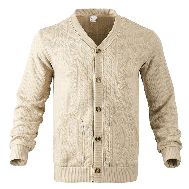 ein Beispiel für einen neuen Titel: Herren Strickjacke mit hochwertigem Strukturmuster und modernen Knöpfen