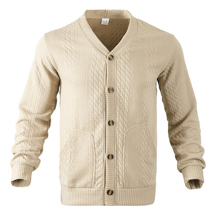 ein Beispiel für einen neuen Titel: Herren Strickjacke mit hochwertigem Strukturmuster und modernen Knöpfen