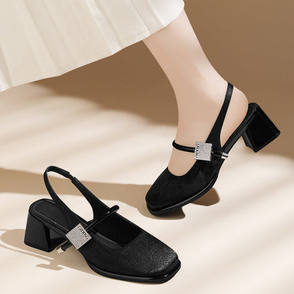 Damen Slingback Pumps Komfort Blockabsatz Schmuckdetail